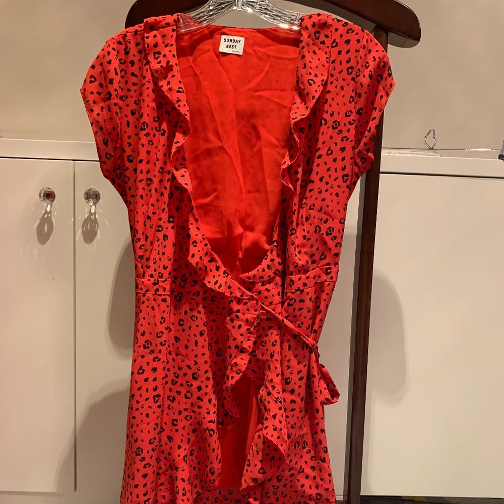 Aritzia Red Animal Print Wrap Dress (0)
